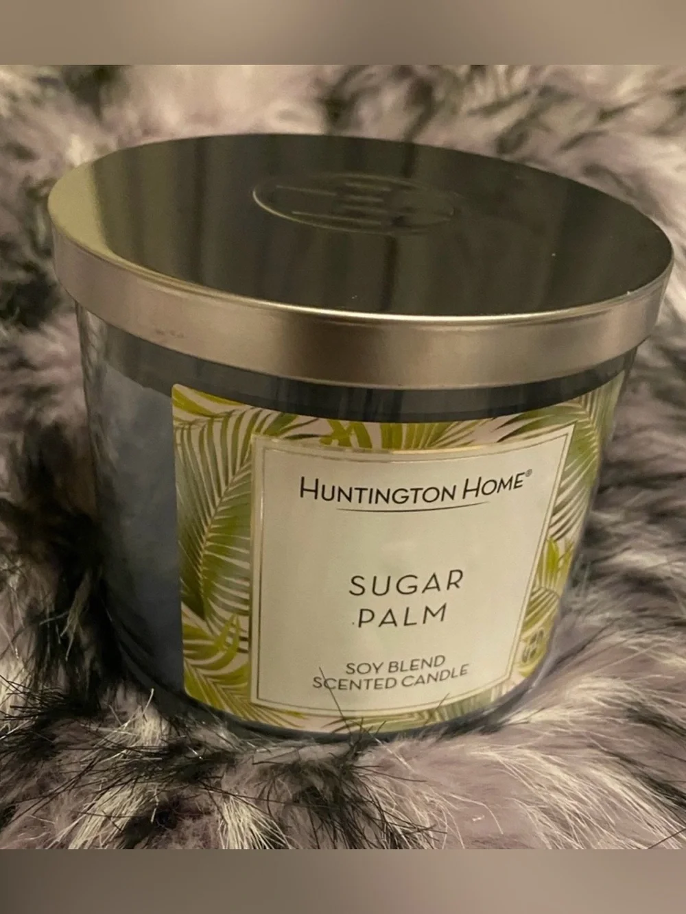 Huntington Home Sugar Palm 14oz 3-Wick Candle in Light Blue with Silver Lid